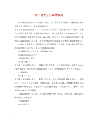 关于设立分公司的决定