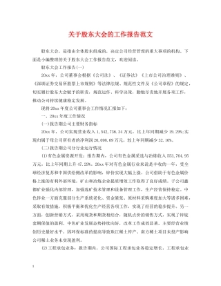 关于股东大会的工作报告范文