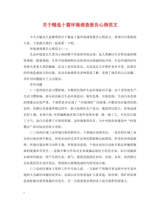 关于精选十篇环境调查报告心得范文