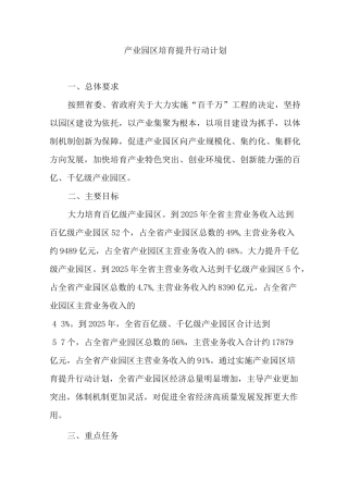 产业园区培育提升行动计划