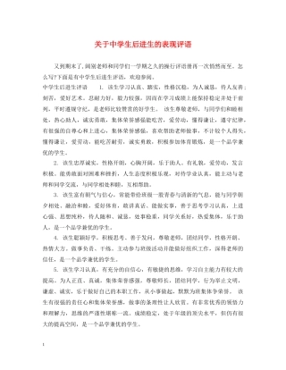 关于生后进生的表现评语