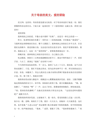 关于母亲的美文：爱的冒险