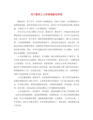 关于新员工工作表现意见评语