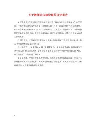 关于教师队伍建设督导自评报告