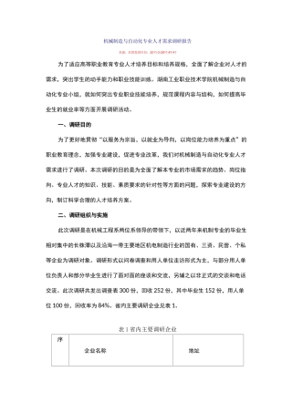 机械制造与自动化专业人才需求调研报告(湖南)