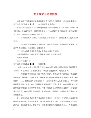 关于成立公司的批复2