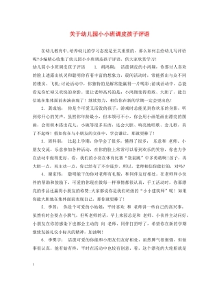 关于幼儿园小小班调皮孩子评语