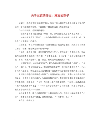 关于友谊的好文：难忘的孩子