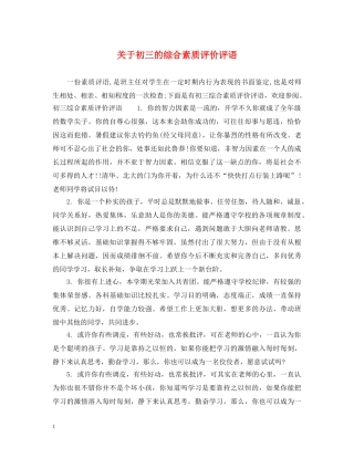 关于初三的综合素质评价评语