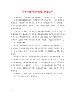 关于传统节日的随笔：回家过年