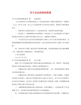 关于企业改制的批复