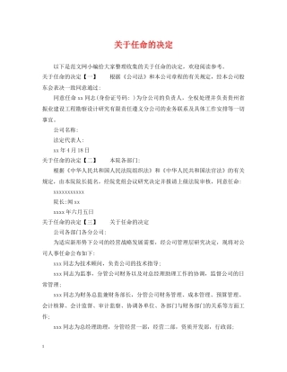 关于任命的决定