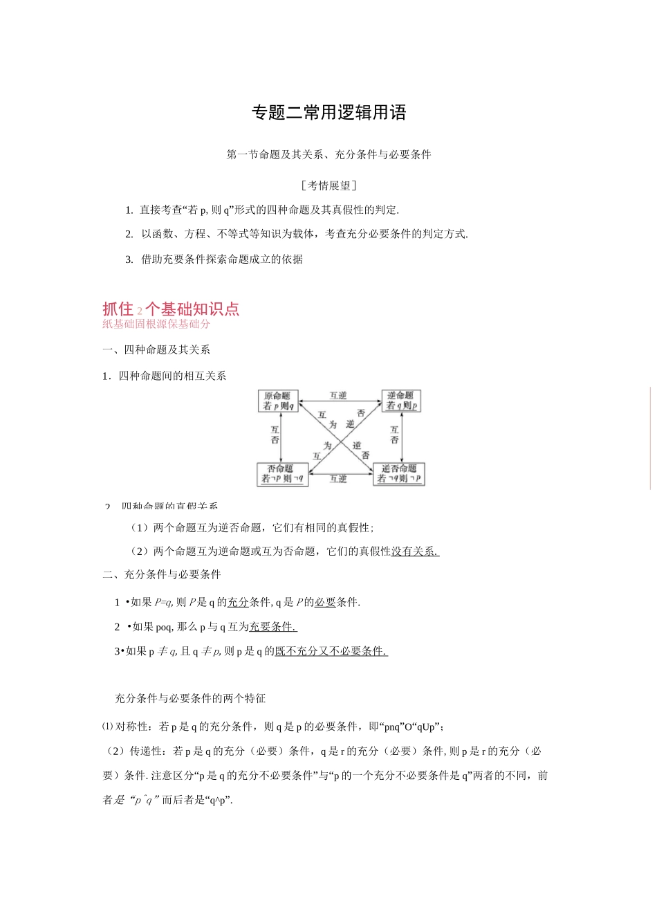 专题二 常用逻辑用语_第1页