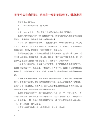 关于个人生命日记：元旦在一束阳光陪伴下，静享岁月