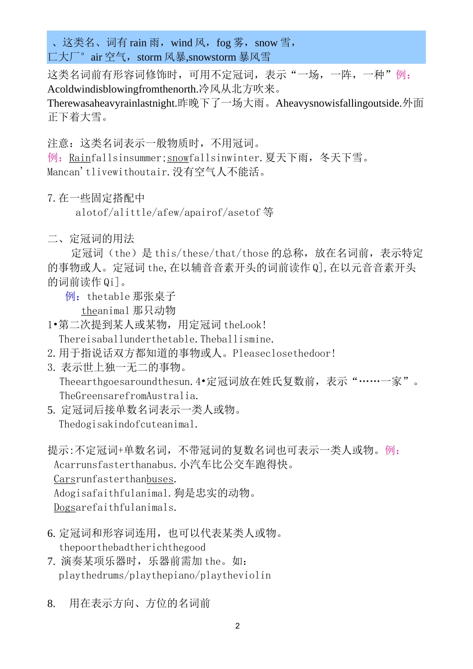 七年级上册英语冠词讲解+练习题_第2页