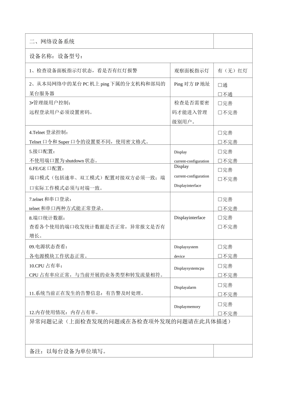 运行维护服务服务器网络设备日常巡检报告_第2页