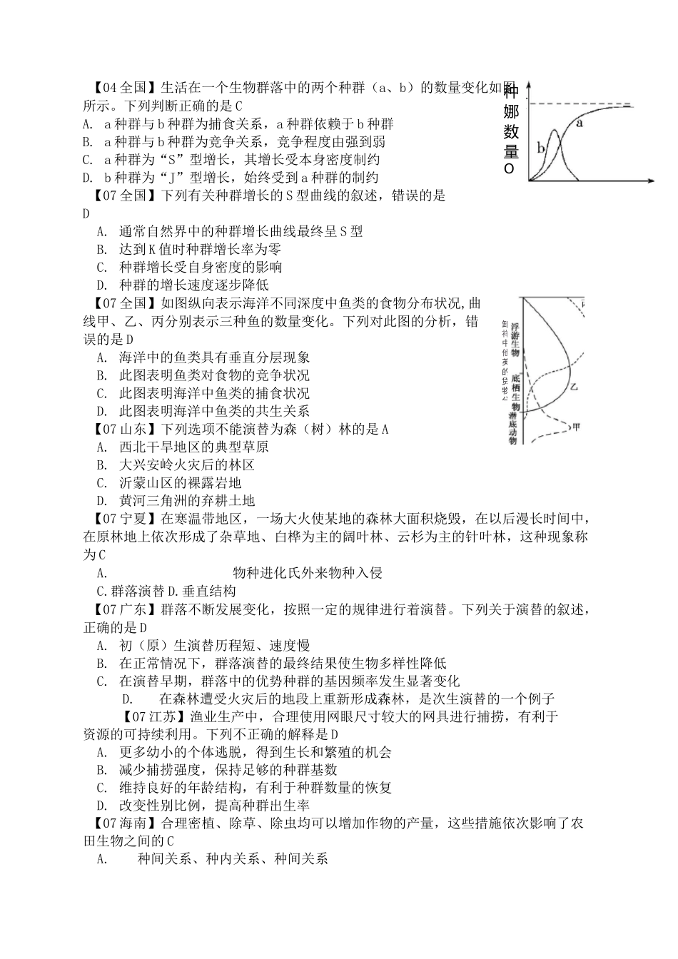 《种群与群落》高考题汇总(含答案)_第1页