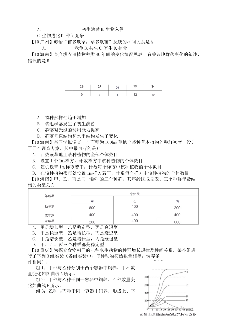 《种群与群落》高考题汇总(含答案)_第3页