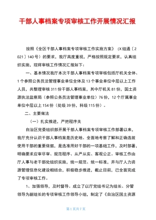 干部人事档案专项审核工作开展情况汇报
