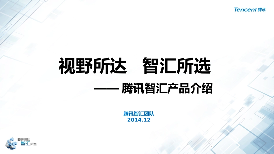视野所达+智汇所选——腾讯智汇推产品介绍-大数据_第1页