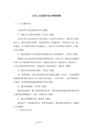 公司人力资源开发及管理策略