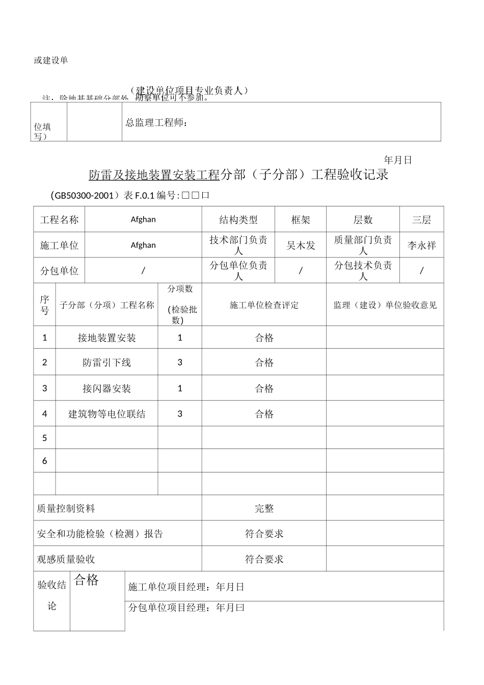 全套建筑电气分部分项工程验收记录_第3页