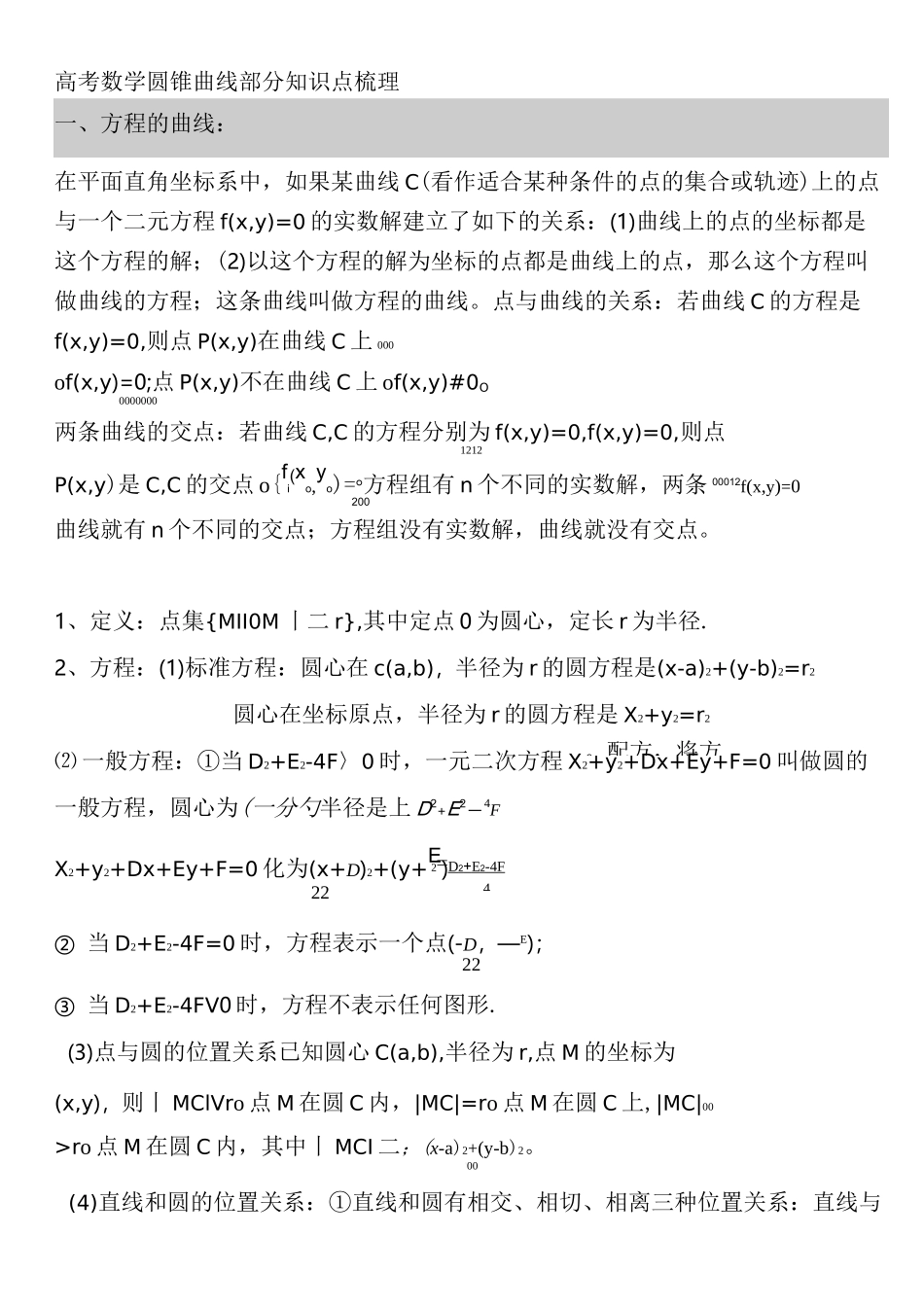 高中数学圆锥曲线知识点总结_第1页