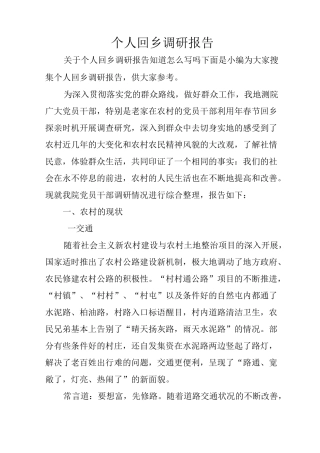 个人回乡调研报告
