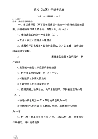 乡镇村干部考试试题(卷)
