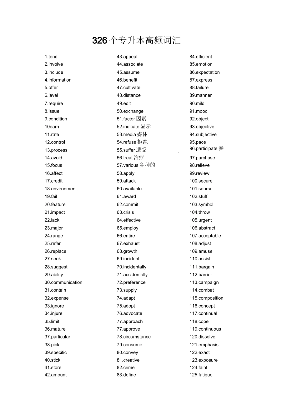 (完整版)专升本英语高频词汇_第1页