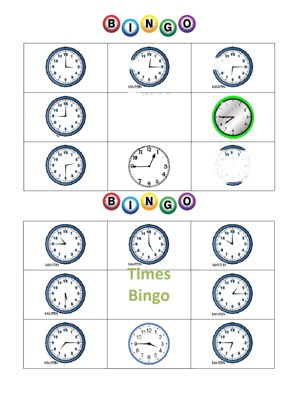 英语谈论时间趣味游戏——time bingo!_第3页