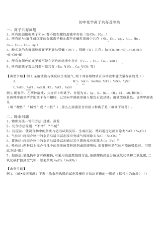 九年级化学离子共存鉴别及除杂