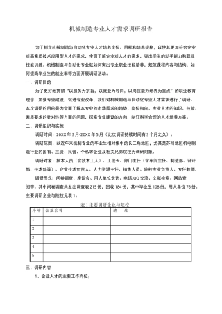 机械制造人才需求调研报告 精品