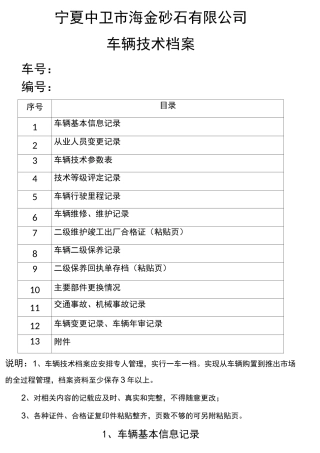 车辆档案范本一车一档