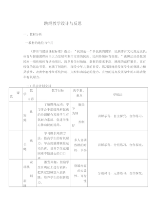 跳绳教学设计与反思