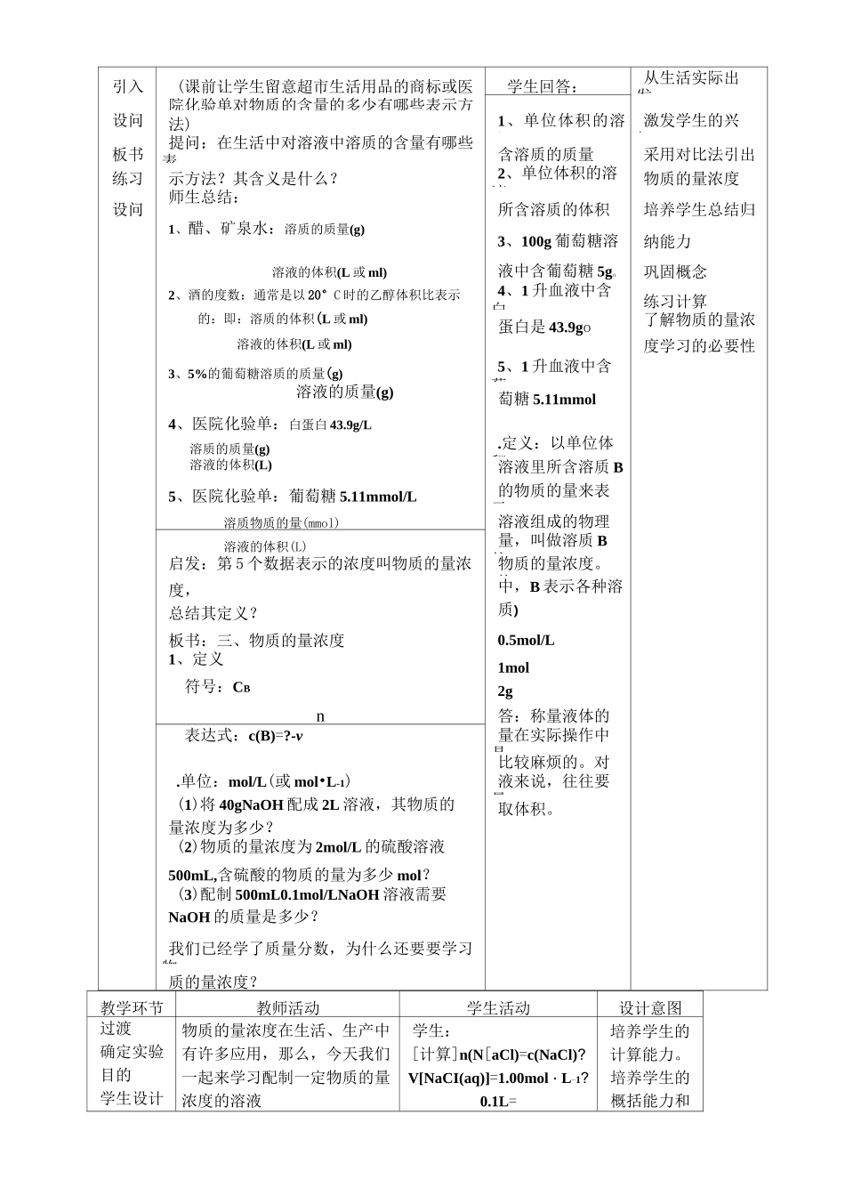 物质的量浓度教学设计_第3页
