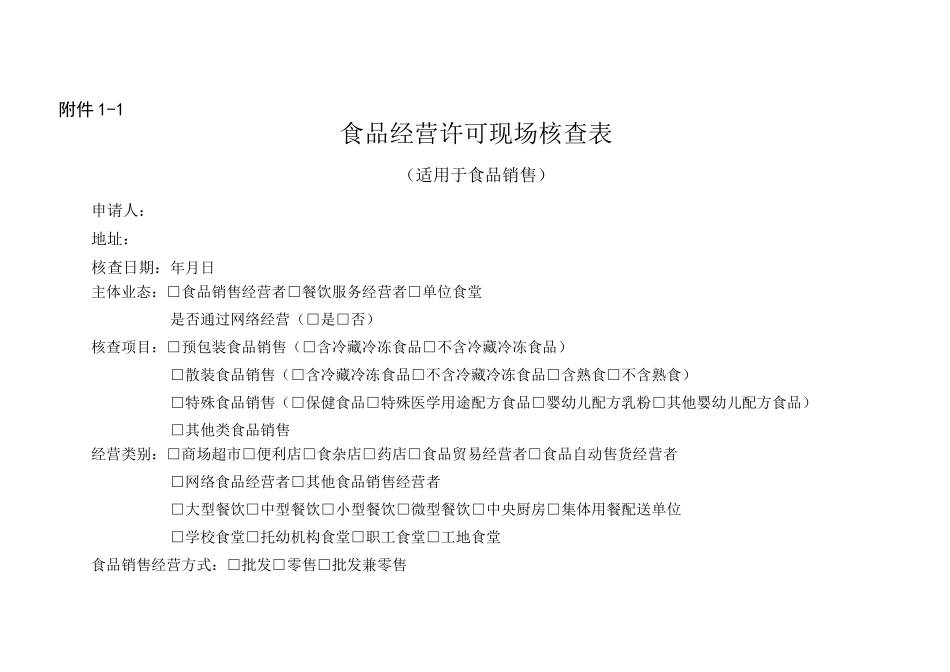 食品经营许可现场核查表要点_第1页