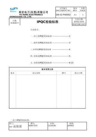 IPQC检验标准