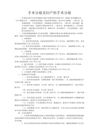 手术分级及妇产科手术分级
