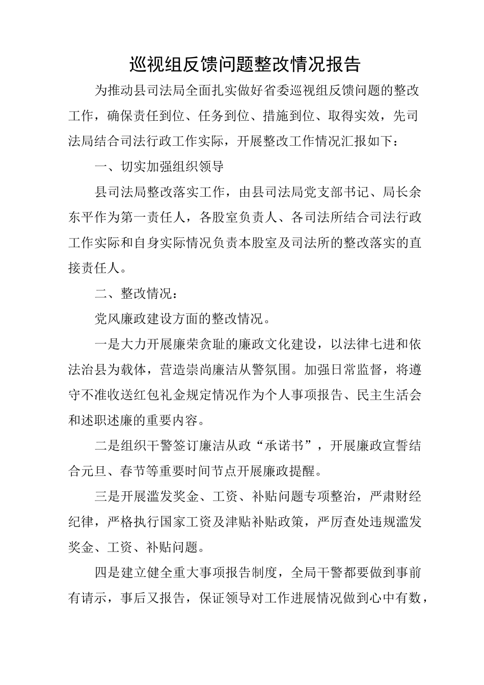 巡视组反馈问题整改情况报告_第1页