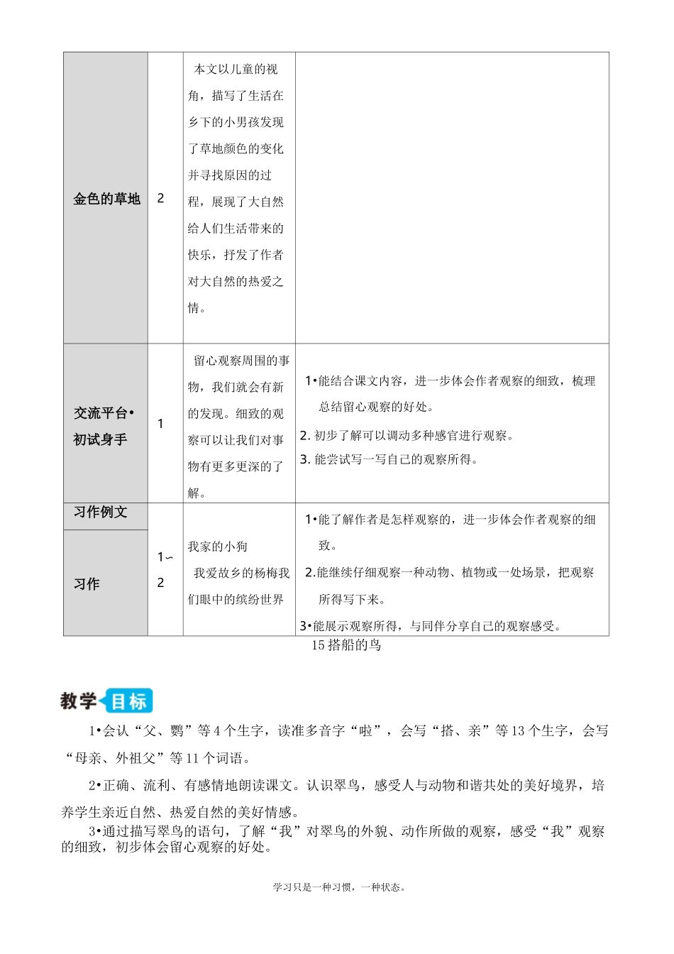最新人教部编版三年级上册语文《搭船的鸟》教学设计_第3页