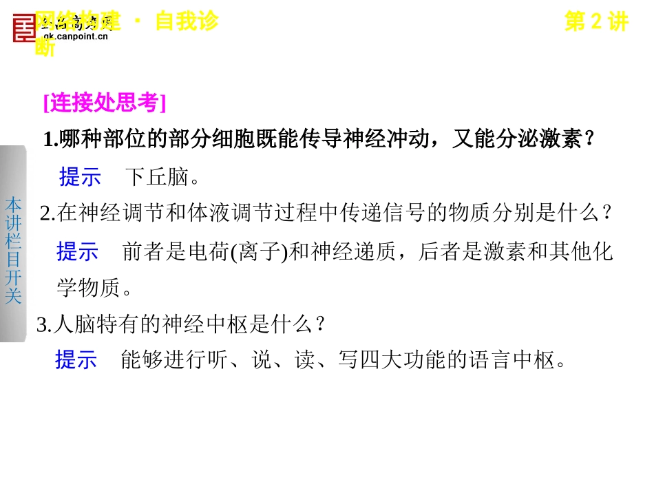 步步高2013届高考生物二轮课件：5-2人和动物生命活动的调节_第3页