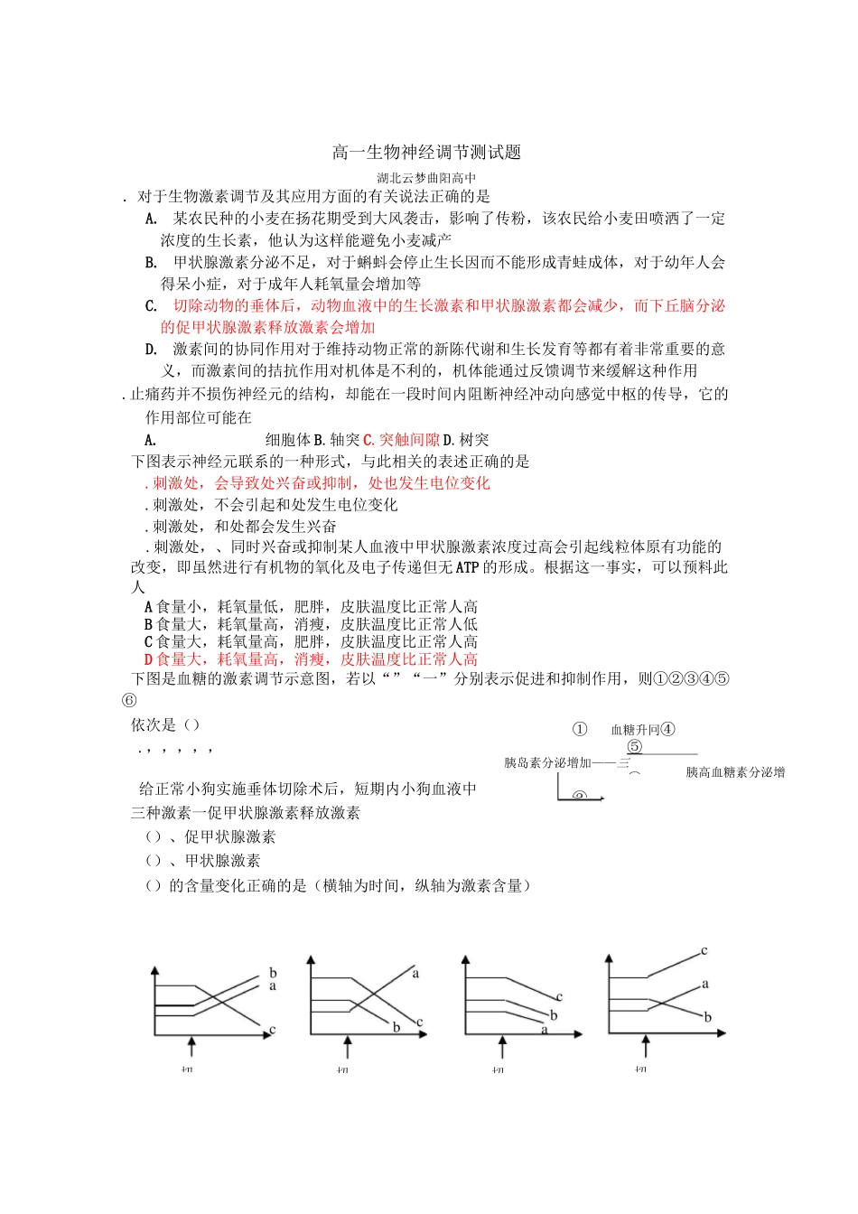 高一生物神经调节测试题_第1页