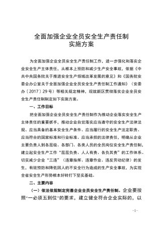 全面加强企业全员安全生产责任制专项行动实施方案