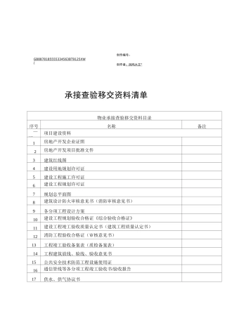 物业承接查验移交资料清单
