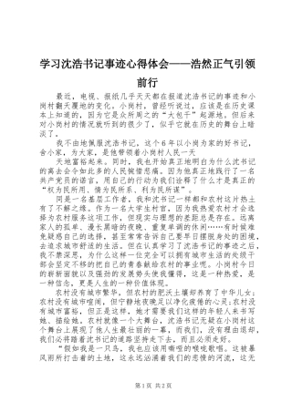 学习沈浩书记事迹心得体会——浩然正气引领前行