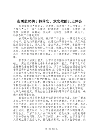 市质监局关于抓落实、求实效的几点体会