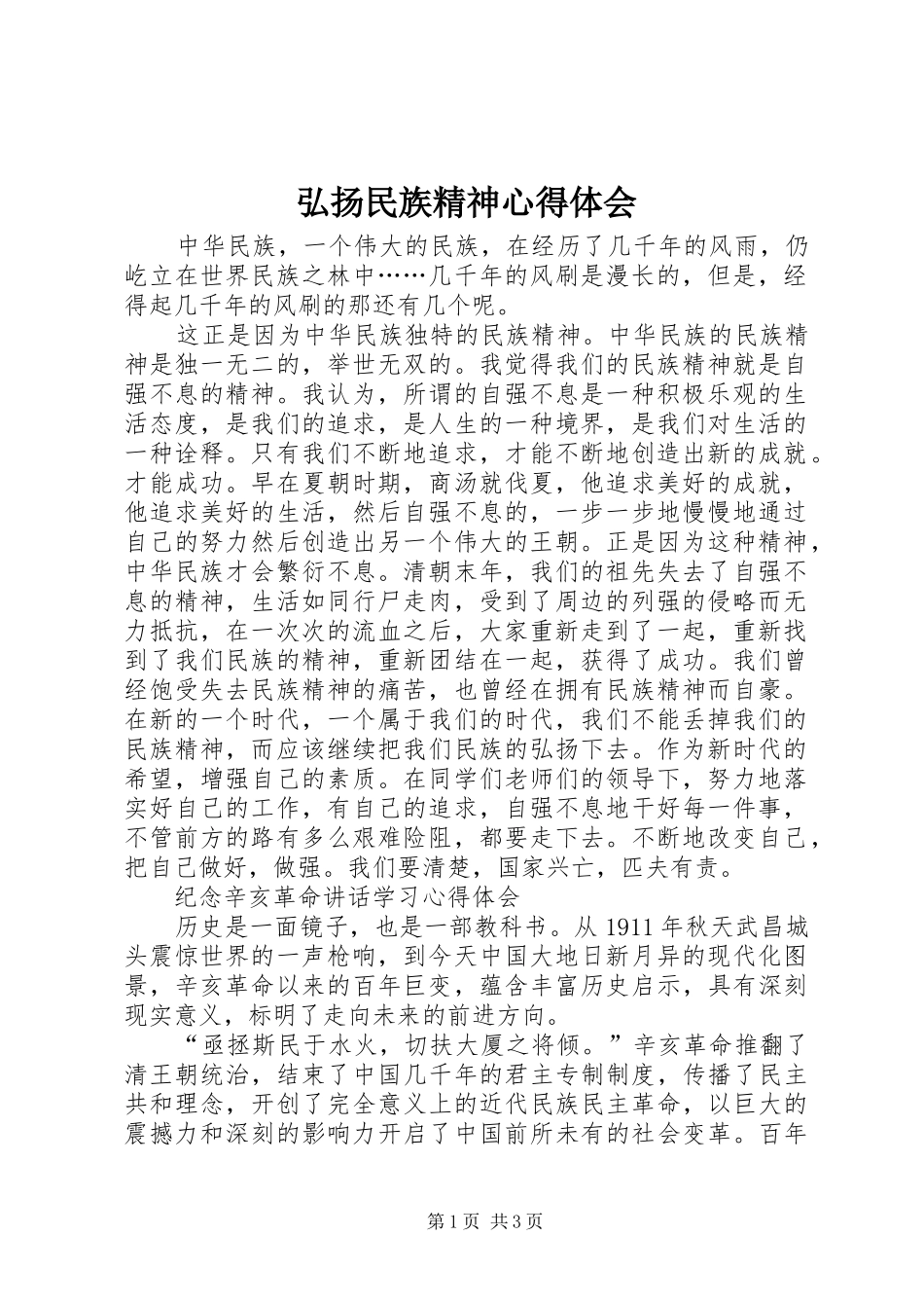 弘扬民族精神心得体会_2_第1页