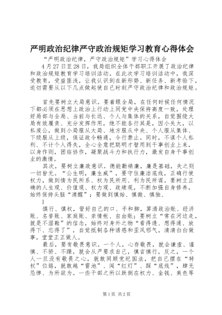 严明政治纪律严守政治规矩学习教育心得体会