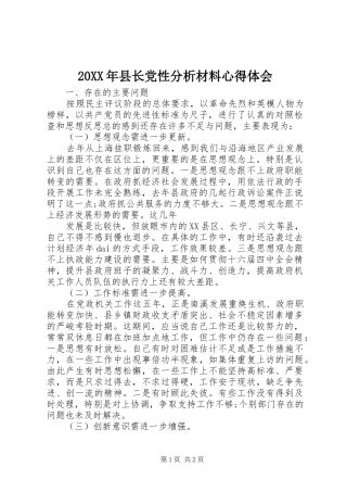 20XX年县长党性分析材料心得体会